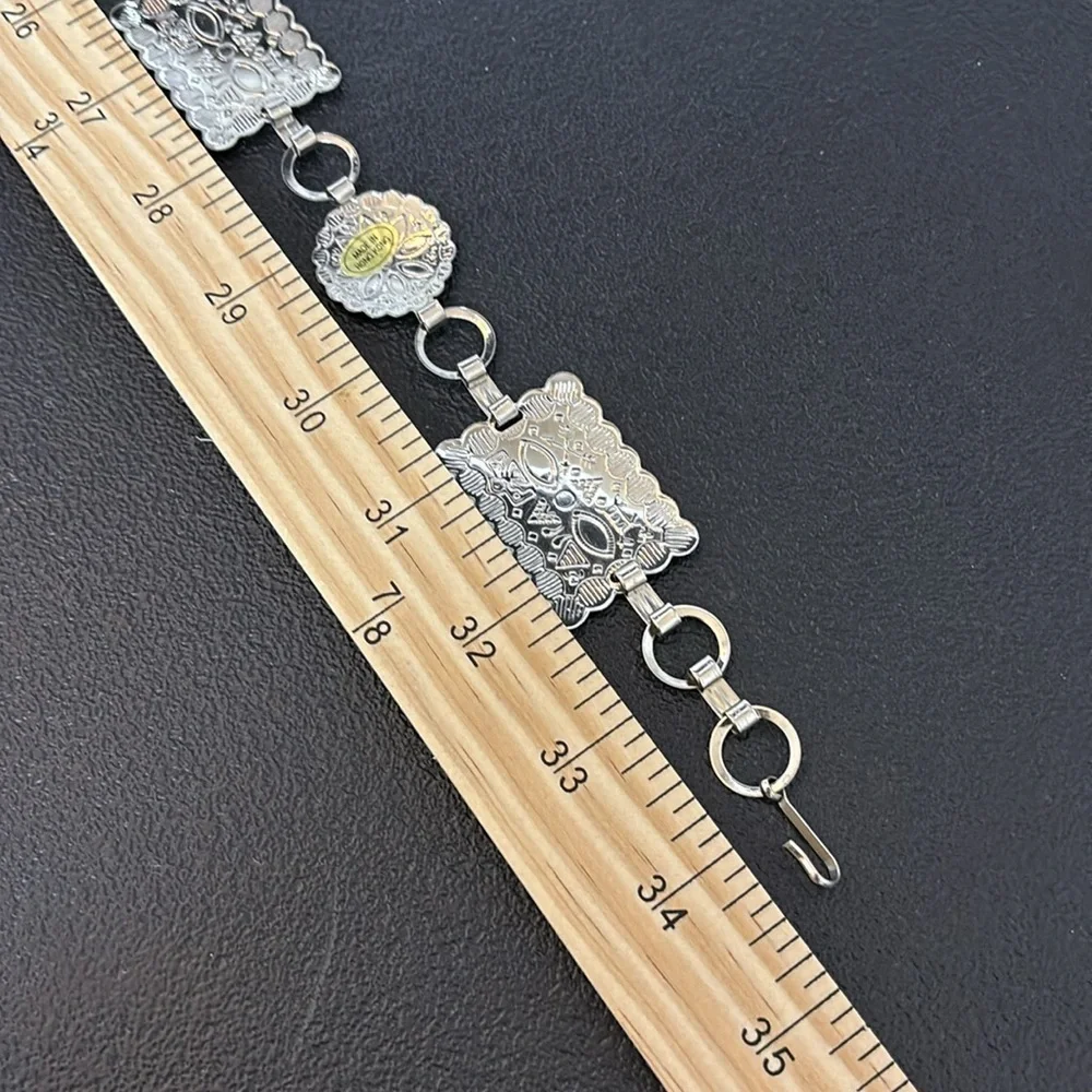 Western Boho Square Circle Concho Lightweight Silver Belt
